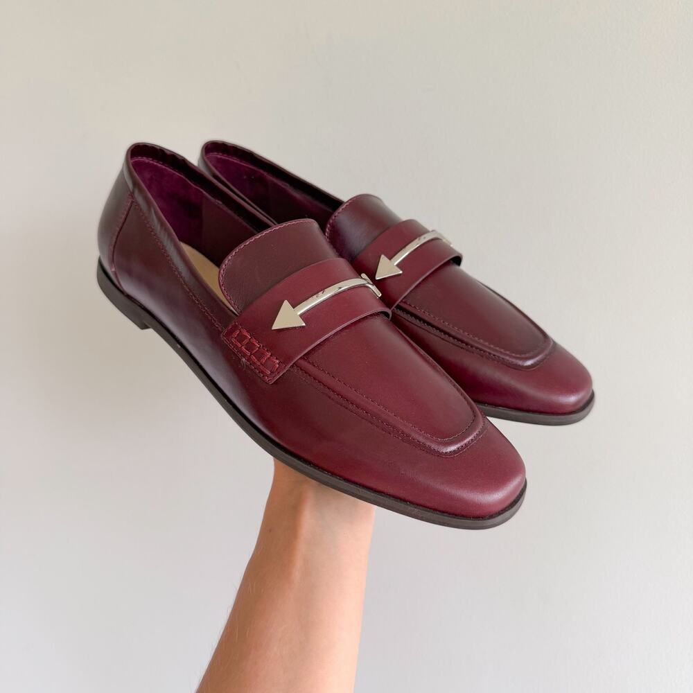 Schutz Desmond Caseina Leather Square Toe Flat Loafer Vino Rubi 8.5 NIB